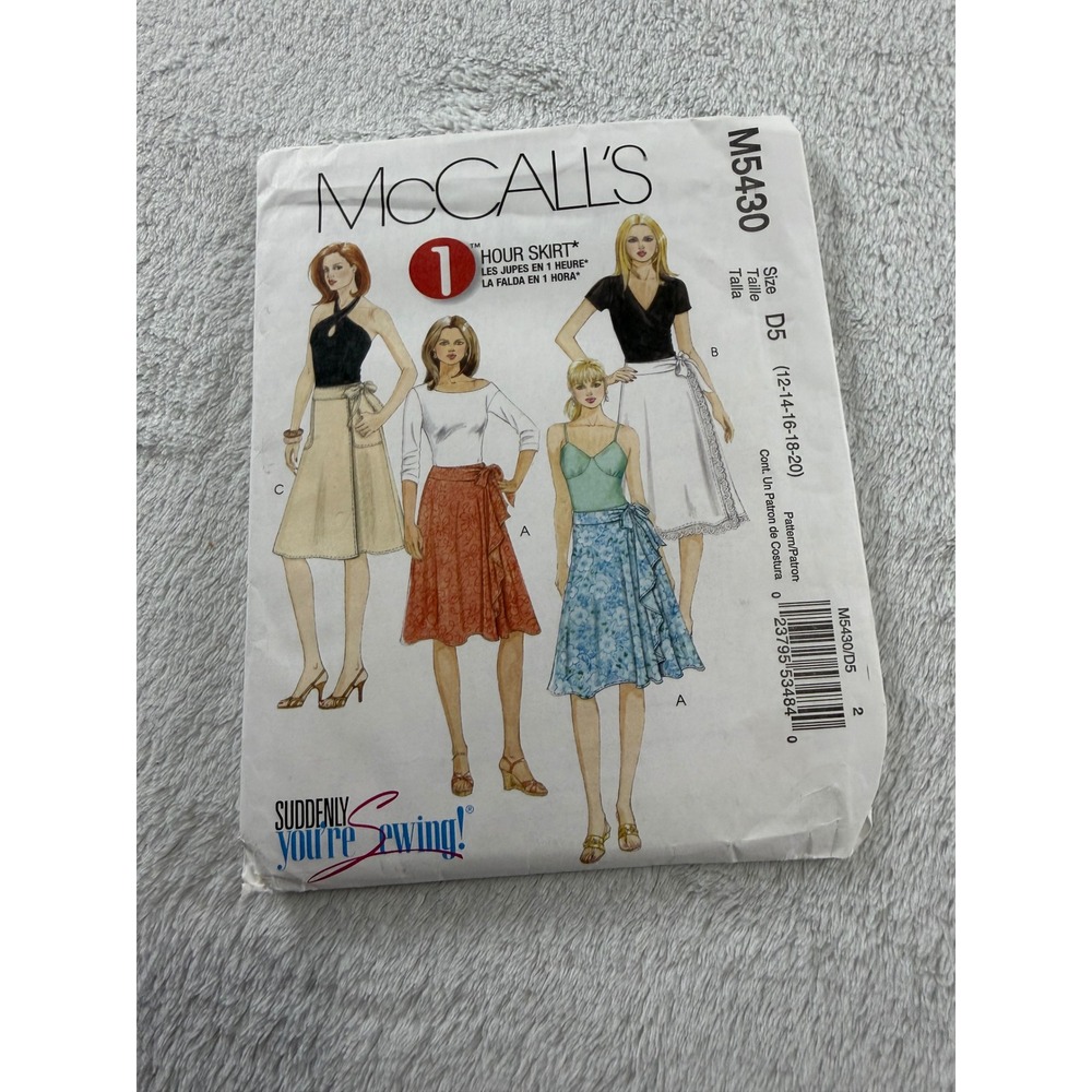 McCall's M5430 Misses 1 Hour Wrap Skirt Sewing Pattern Size 12-20 D5 Tie Skirt